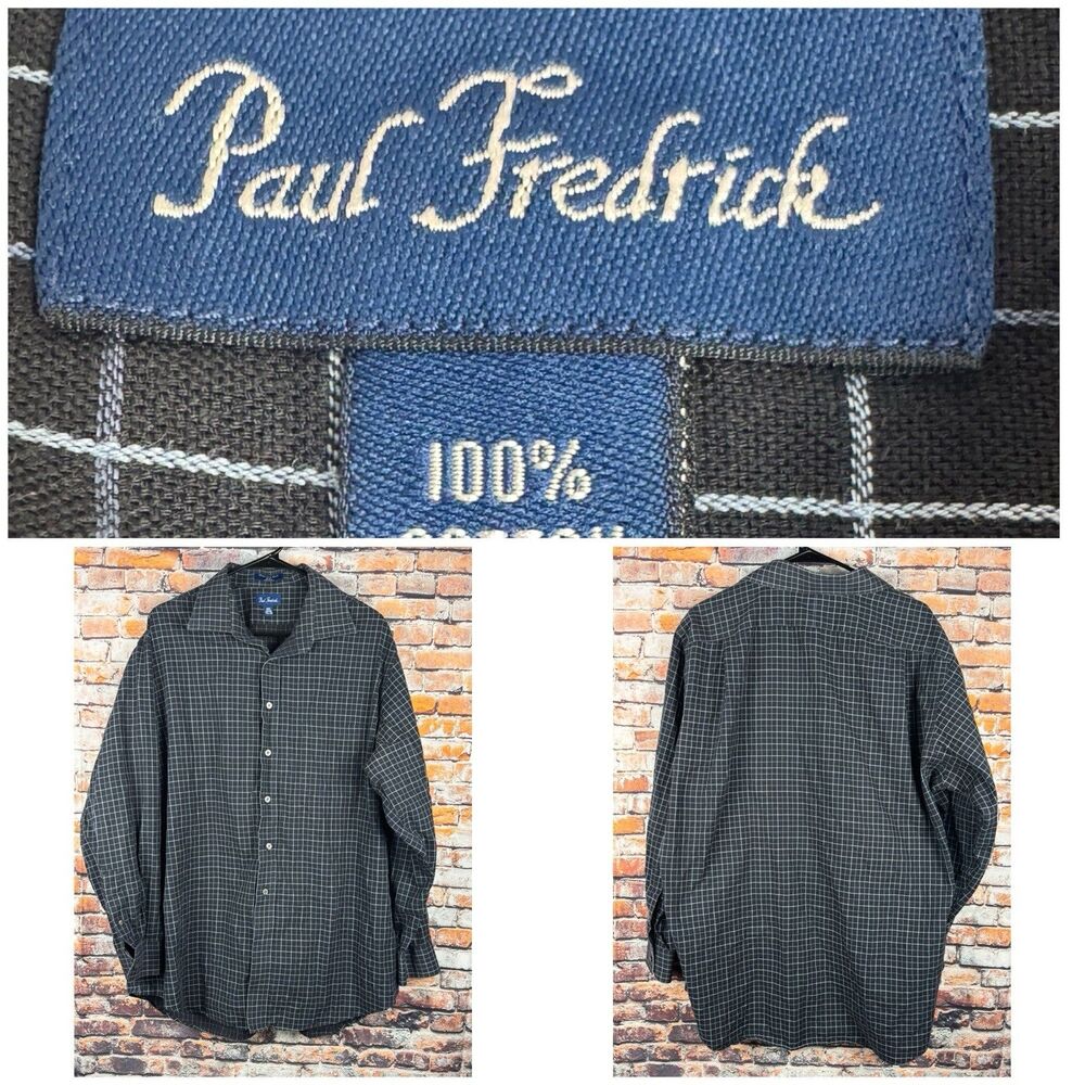 Paul Fredrick Blue Check Long Sleeve Shirt Finest Long Staple Cotton 17.5-35